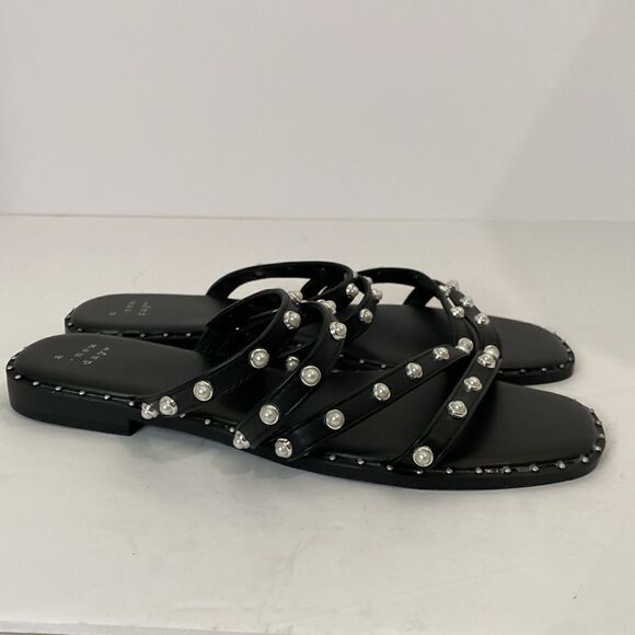 A New Day Black Embellished Sandals with Pearls - Picture 2 of 8
